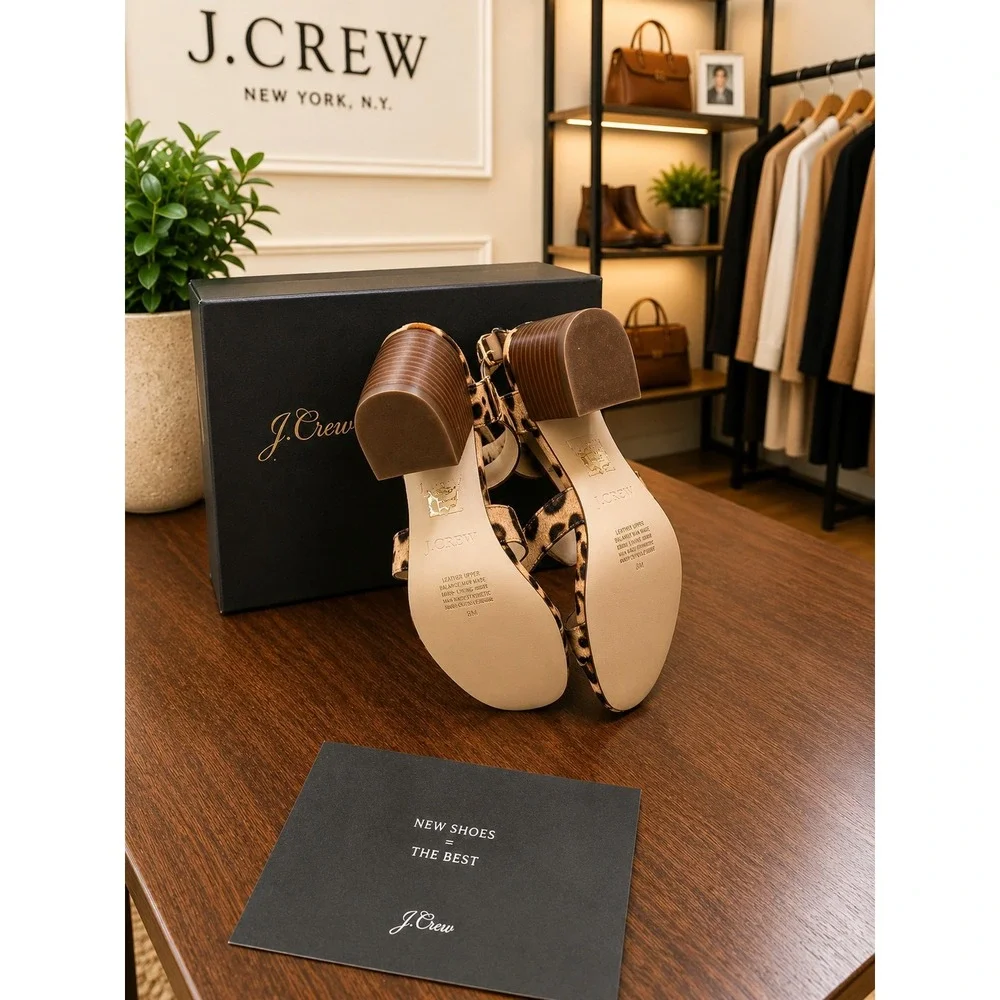 J. Crew 3 strap stacked heel sandals 9
